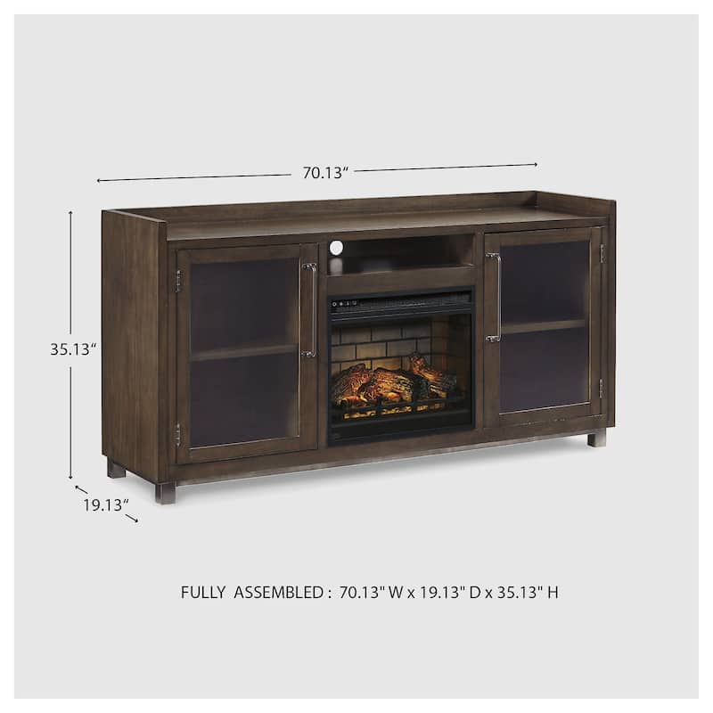 Signature Design by Ashley Starmore Brown 70" TV Stand for TVs up to 80" with Electric Fireplace - 70.25"W x 19.25"D x 35.25"H