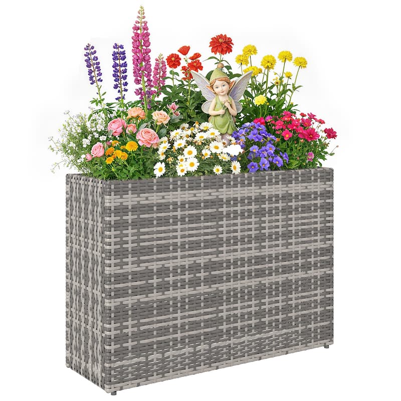 Outsunny Raised Garden Bed with Adjustable Foot Pads for Patio, Balcony, PE Rattan Wicker Planter