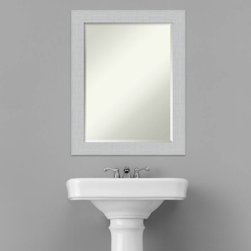 Beveled Wood Bathroom Wall Mirror - Shiplap White Frame