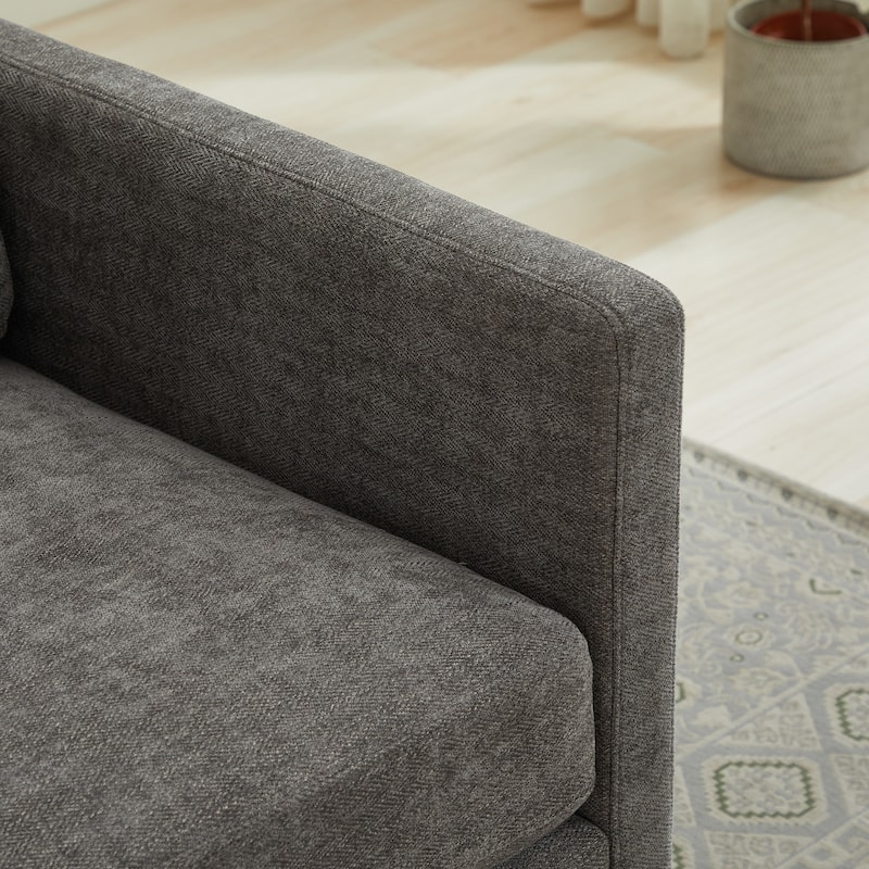 Chenille Square Swivel Accent Chair with 360掳 Rotation, Removable Back Cushion, and Solid Wood Frame