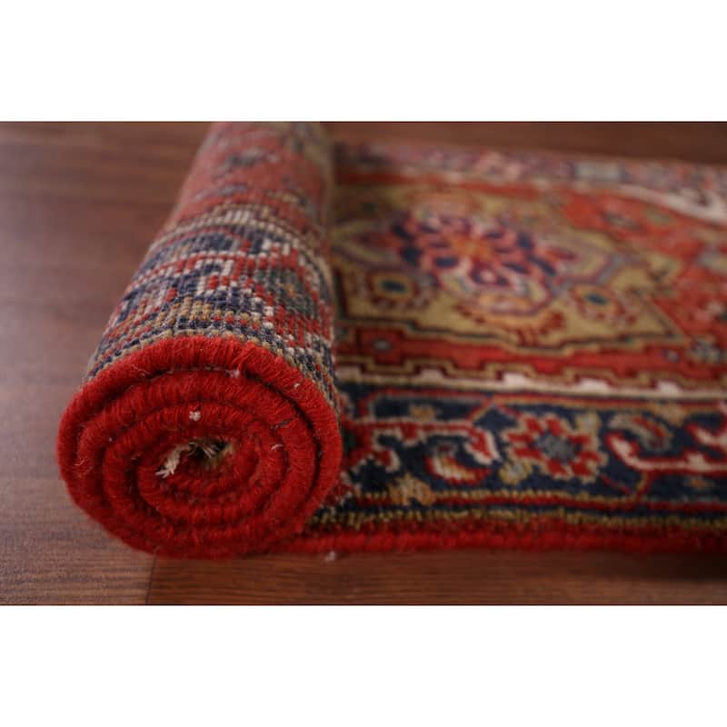 Orange Geometric Heriz Serapi Foyer Rug Hand-Knotted Wool Carpet - 2'6"x 6'1"