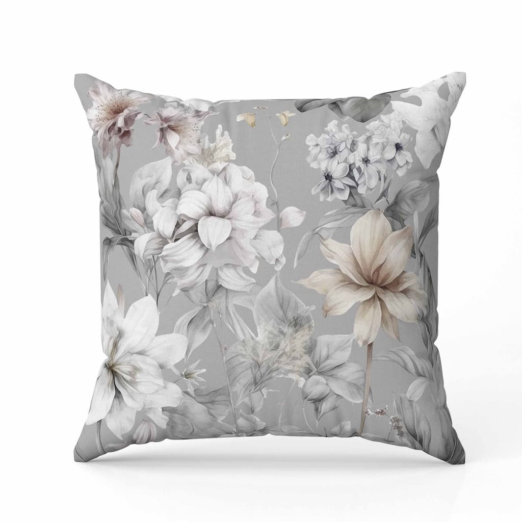 Wildflower Whimsy Indoor/Outdoor Reversible Throw Pillow Grey and White