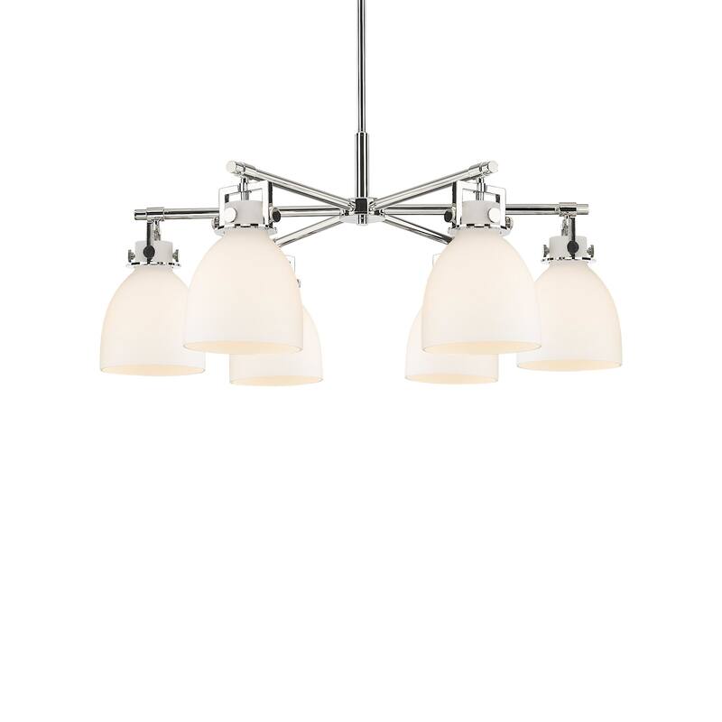 Innovations Lighting 411-6CR-16-26 Newton Bell Chandelier Newton Bell - Polished Nickel / White