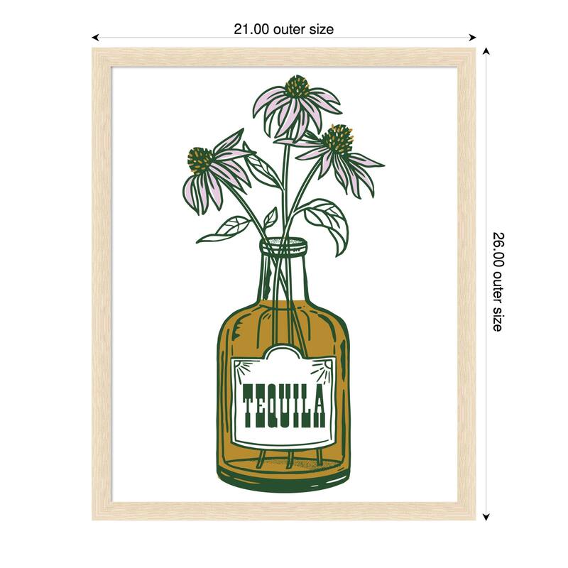 Tequila Potted Florals by The Whiskey Ginger Wood Framed Wall Art Print - Brown