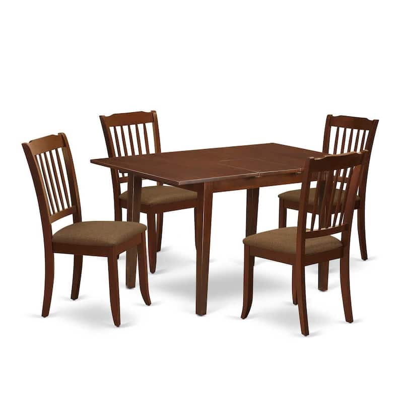 HomeStock 5-Pc Mahogany Finish Solid Wood Top - Rectangular Dining Room Set with Butterfly Leaf - Seats 4