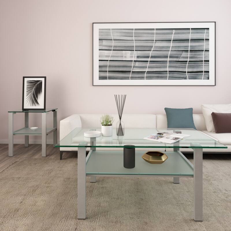 Glass two layer tea table, small round table, bedroom corner table, living room white side table(White)