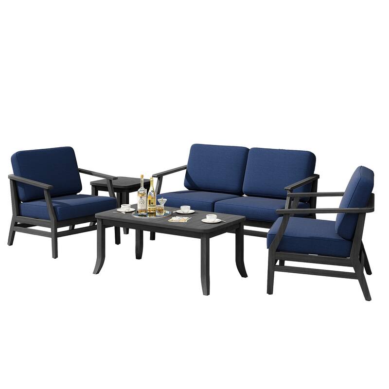 Teak Outdoor Patio Seating Set with Loveseat, Chairs and Tables (5-Piece)