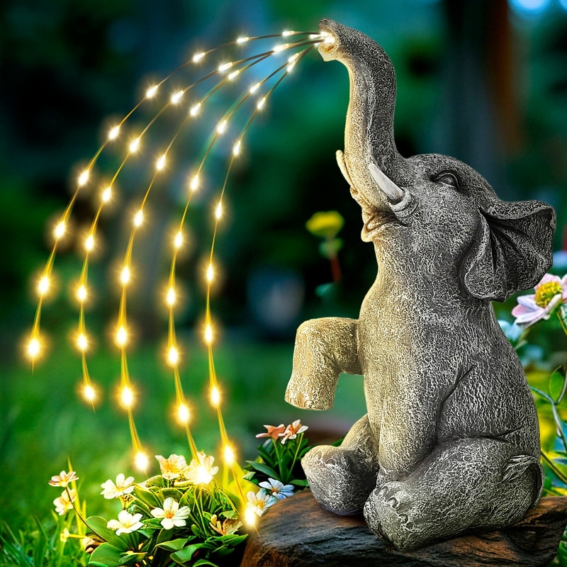 Solar Watering Elephant Statue forOutdoor Garden Decor with