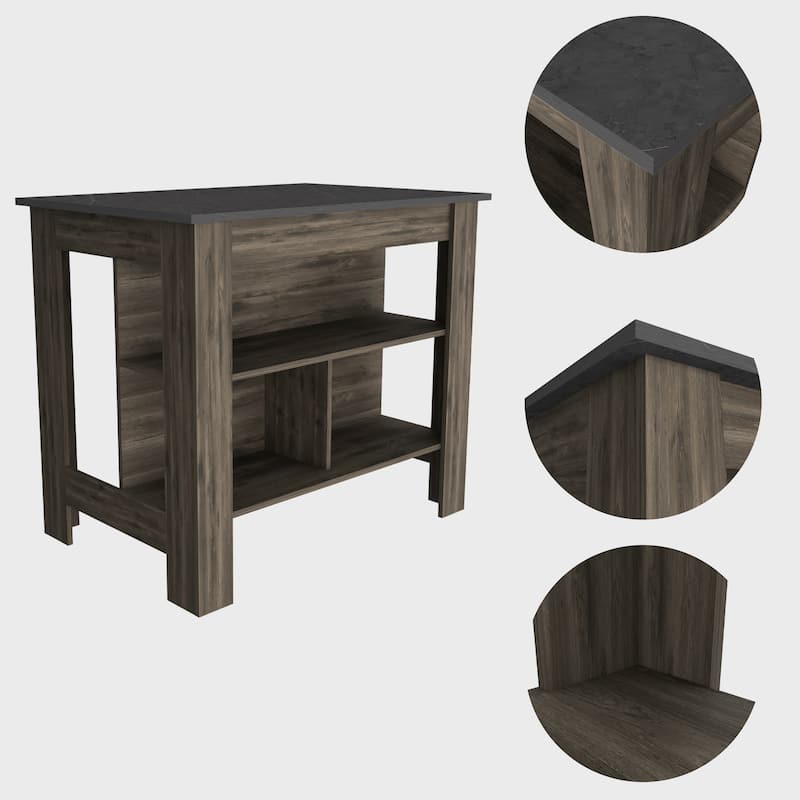 Kitchen Island with Four Legs, Three Shelves