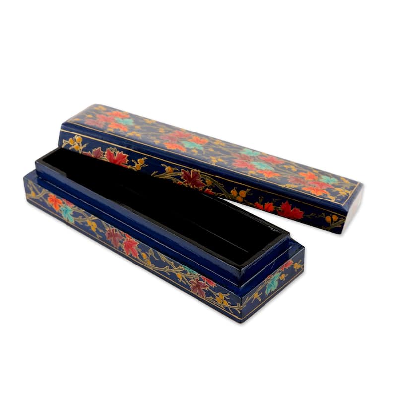 Novica Handmade Chinar Pride In Blue Papier Mache Pencil Box