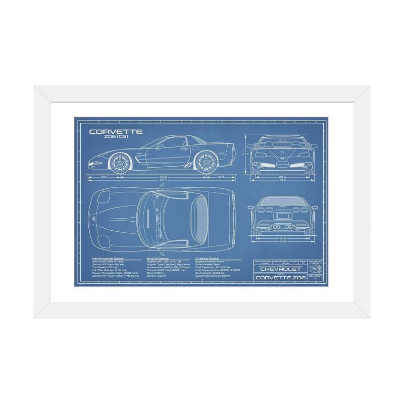 iCanvas "Corvette (C5) Z06 Blueprint" by Action Blueprints - White - 24x32x1