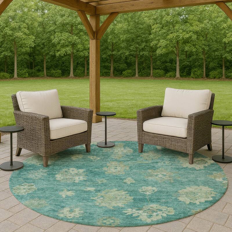 Machine Washable Indoor/ Outdoor Casual Traditional Chantille Rug - Teal - 8' x 8'