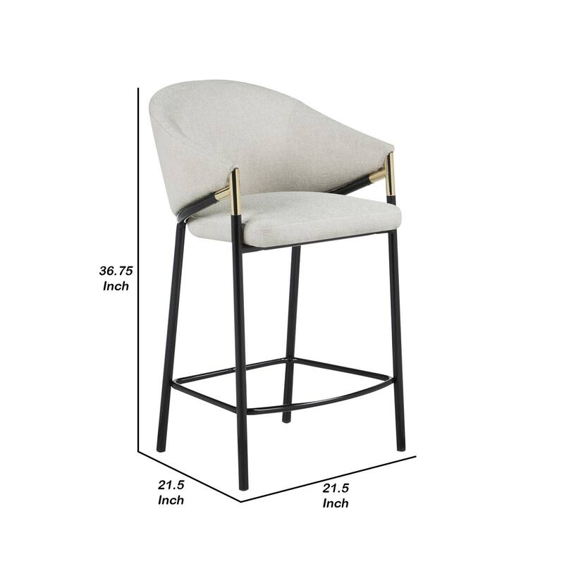 Fil 27 Inch Counter Height Stools, Set of 2, Padded Curved Back, Beige Linen