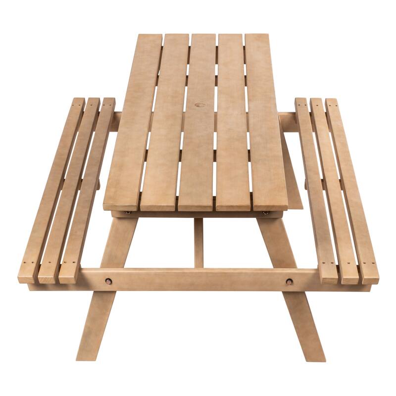 Porto 59" Modern Classic Outdoor Wood Picnic Table Benches with Umbrella Hole, by JONATHAN Y - Light Teak