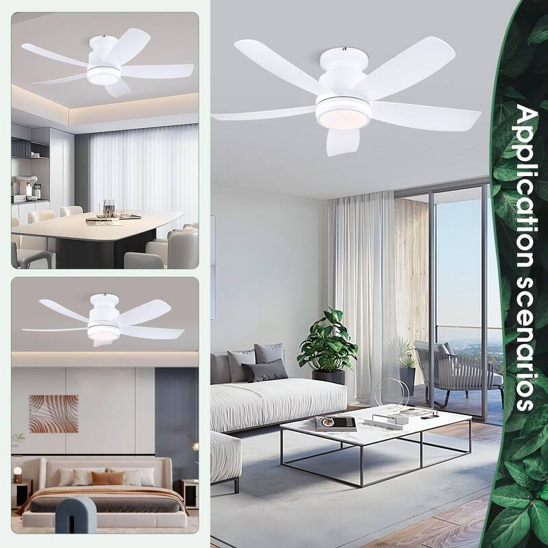 41 Inches Ceiling Fan with Light,5 ABS Blades,Flush Mount Low Profile Ceiling Fan with LED Light and Remote - 41 Inches