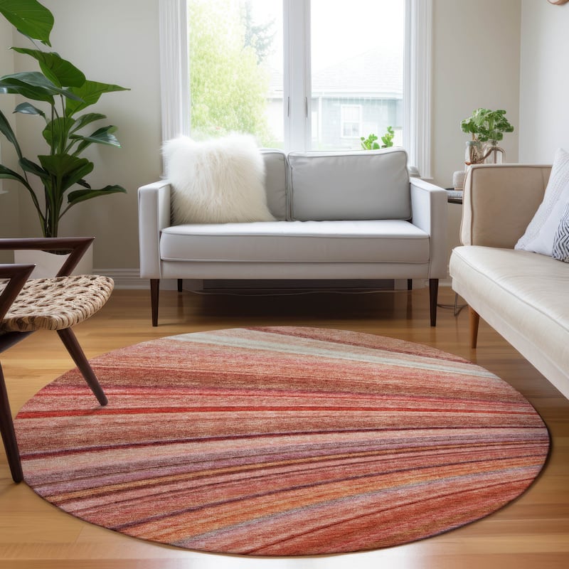 Machine Washable Indoor/ Outdoor Chantille Modern Burst Rug - Terracotta - 8' x 8'