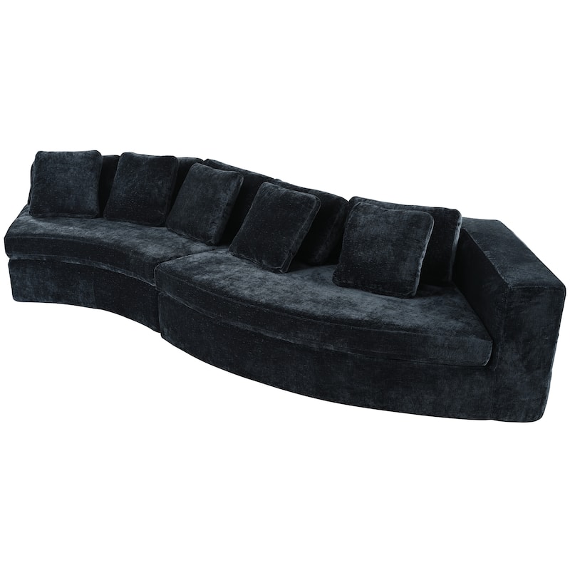 115.7" Chenille Modular Sofa Set with Curved Design - 4-Seater and 5 Cushions (No Assembly Required)