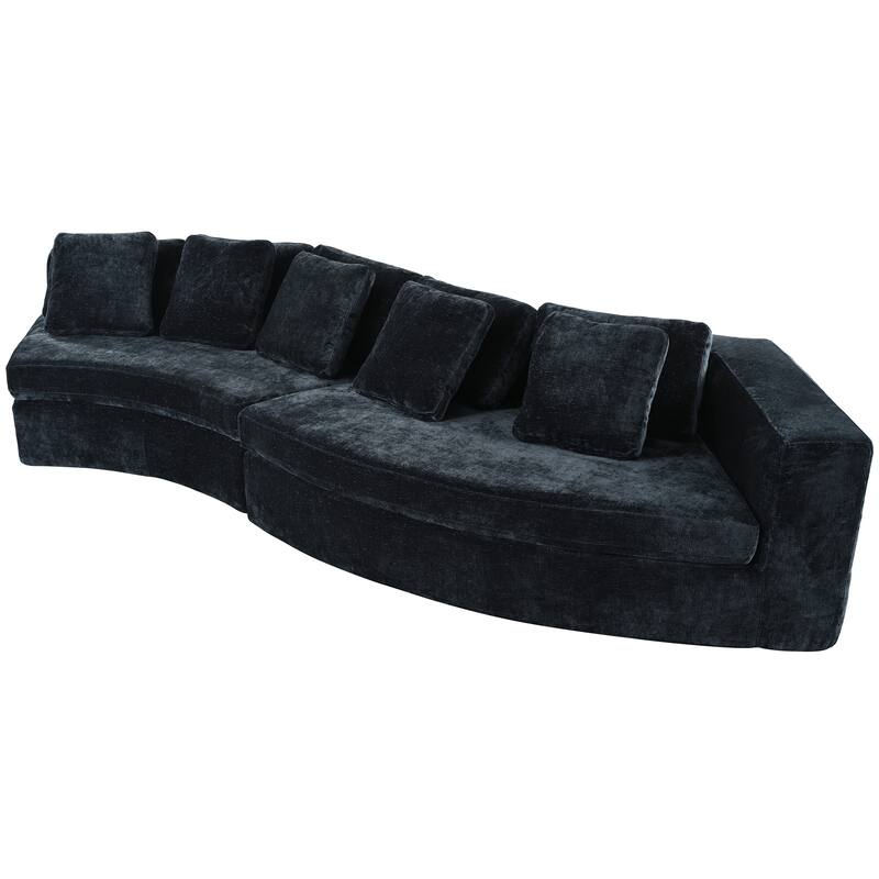 Modular Sectional Sofa, 2-Piece Set with 5 Pillows Chenille Jacquard Curved Couch, Upholstered Couches No Assembly Required
