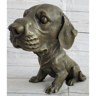Bobble Head Style Floppy Eared Dog Cute Bronze Statue Sculpture Signed Collectible 9 Inches X 9 Inches