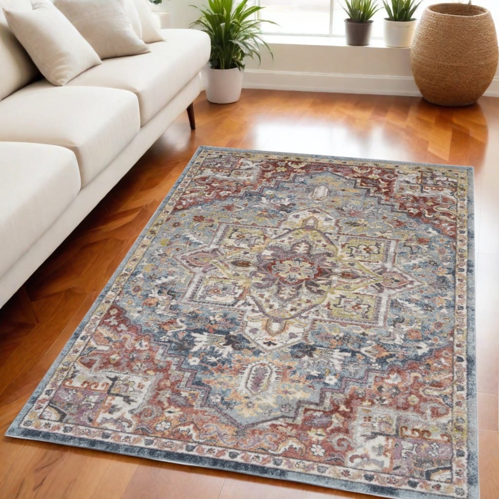 Cajeh Power Loomed Distressed Floral Traditional Stain Resistant Area Rug By HomeRoots - 87' X '63' X '0.5