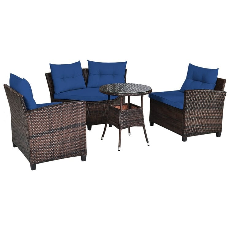4 Pcs Furniture Patio Set Outdoor Wicker Sofa Set - 31.5" x 25.5" x 29" (L x W x H)
