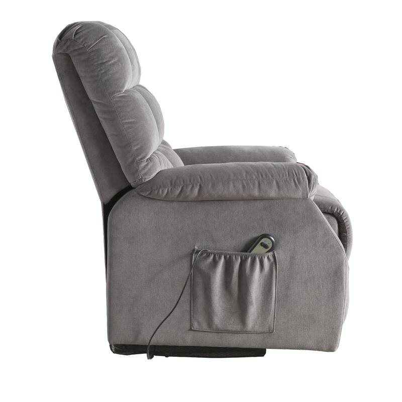 Contemporary Velvet and Metal Recliner with Power Lift, Gray