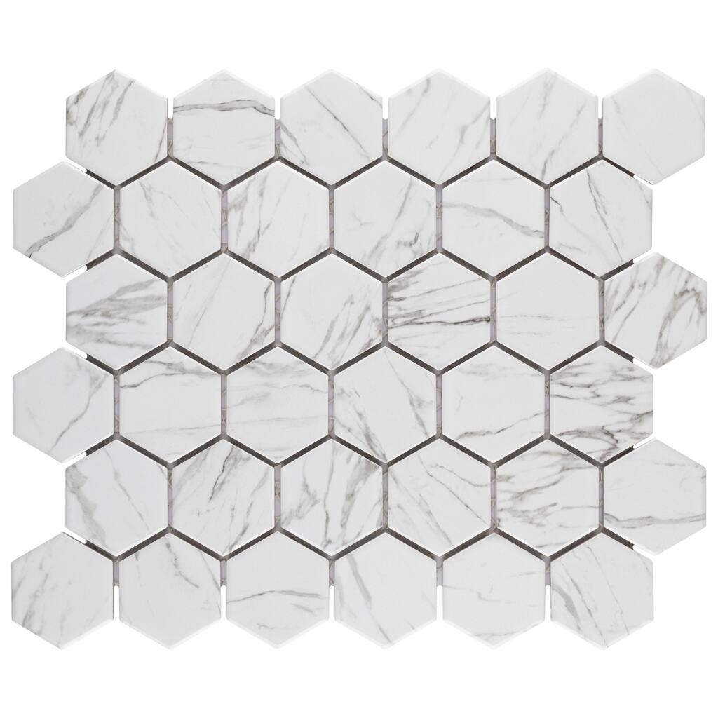 Merola Tile Flo 2" Hex White 11-1/8" x 12-5/8" Porcelain Mosaic Floor and Wall Tile