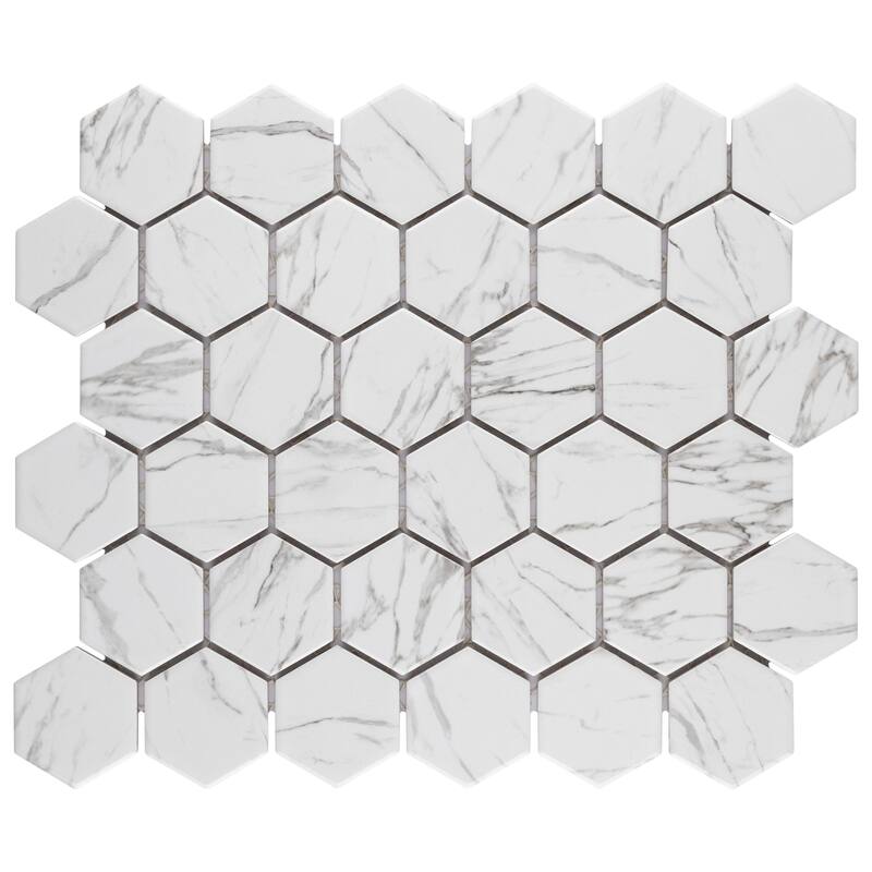 Merola Tile Flo 2" Hex White 6" x 6" Porcelain Floor and Wall Tile