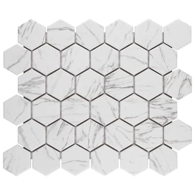 Merola Tile Flo 2" Hex White 6" x 6" Porcelain Floor and Wall Tile