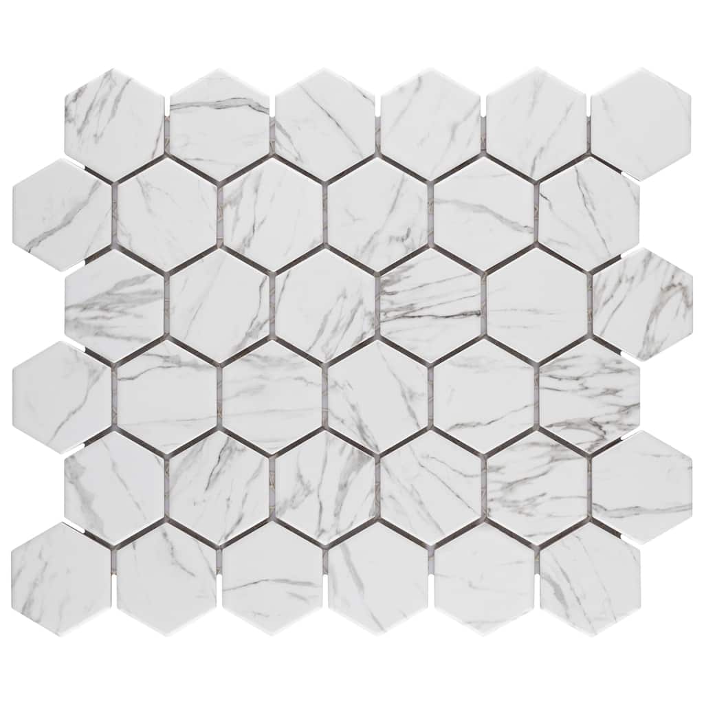 Merola Tile Flo 2" Hex White 6" x 6" Porcelain Floor and Wall Tile