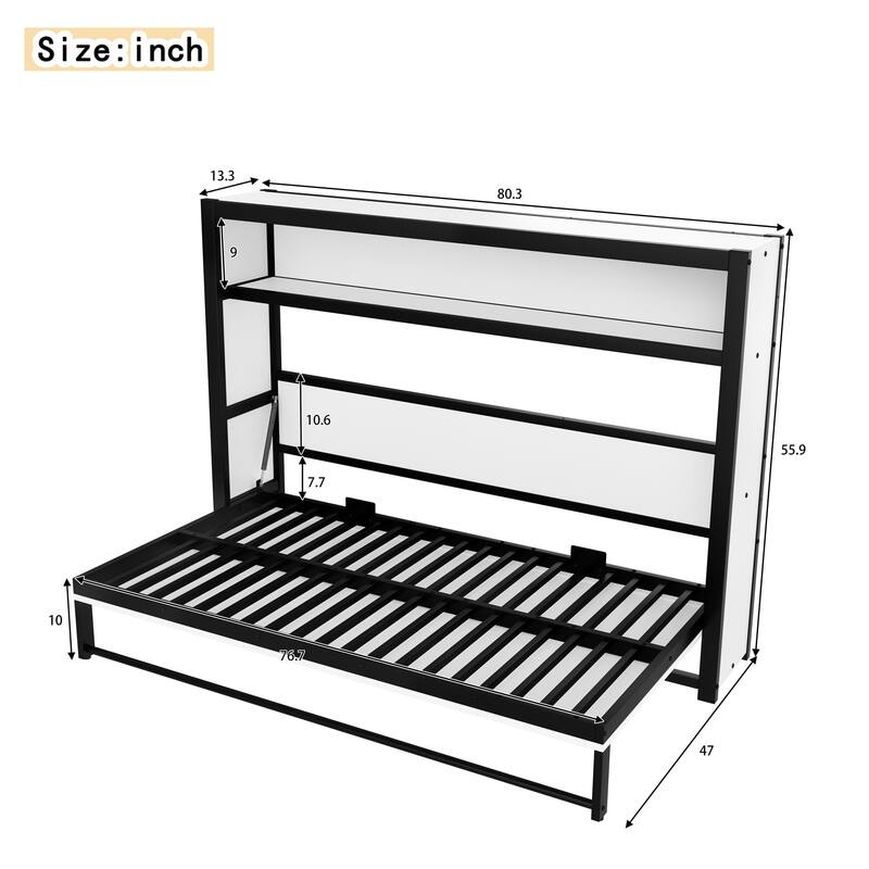 Twin Size Metal Foldable Murphy Bed Frame with Storage Shelves