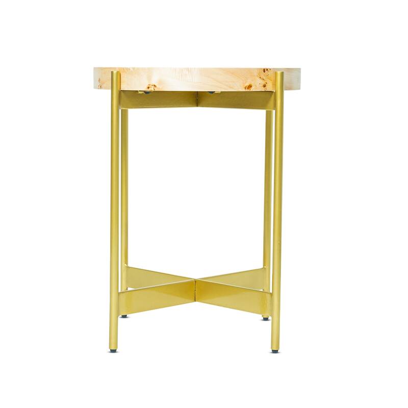 Eliana Round Burl Wood & Metal Side Table by Sevita - 20″ L x 20″ W x 22″ H