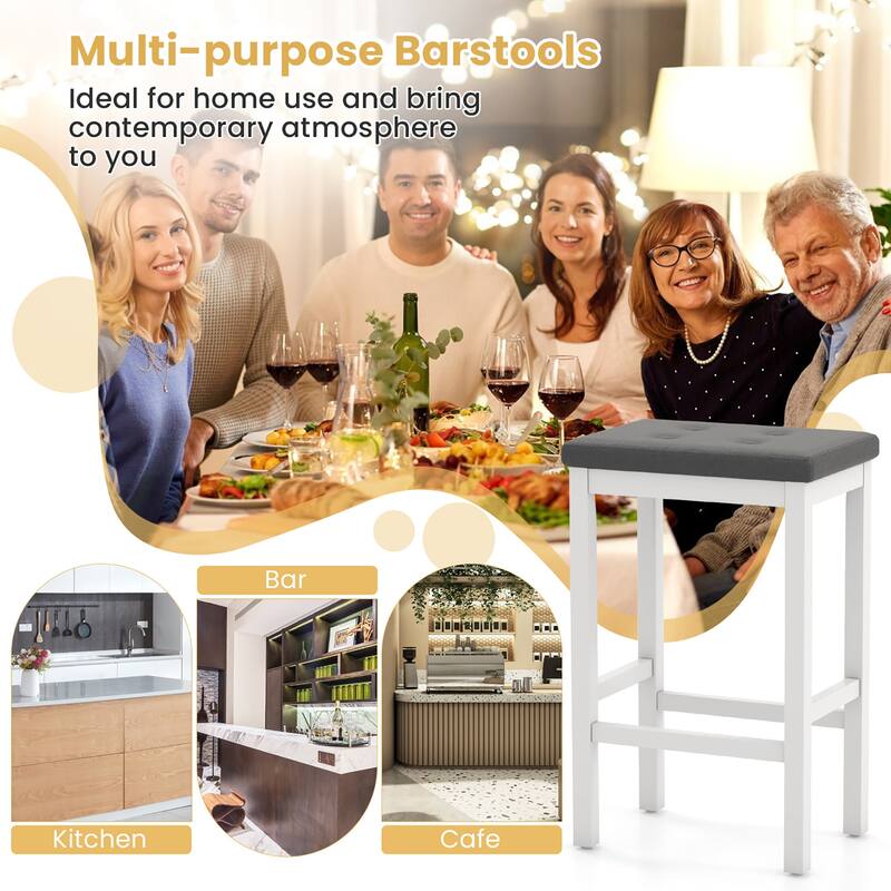 Gymax 24'' Upholstered Bar Stools Set of 4 Home Kitchen Stools w/