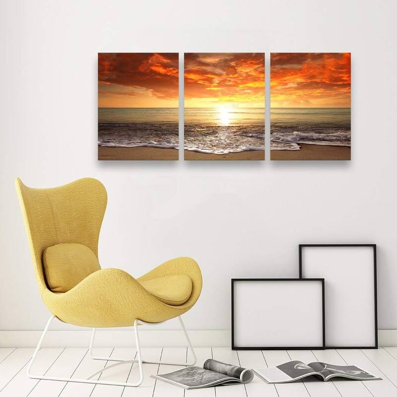3 pieces Canvas Prints Wall Art Sunset Ocean Beach Pictures - 16 x 24