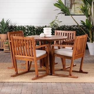 Walker Edison 5-Piece Solid Wood Round Patio Dining Set - Bed Bath ...