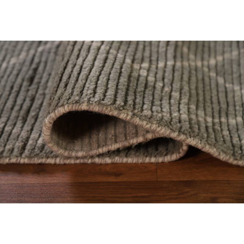 Hand Knotted Oriental 100% Wool Carpet Modern Trellis Greys & Charcoal Moroccan Area Rug - 8' 2'' X 5' 10''