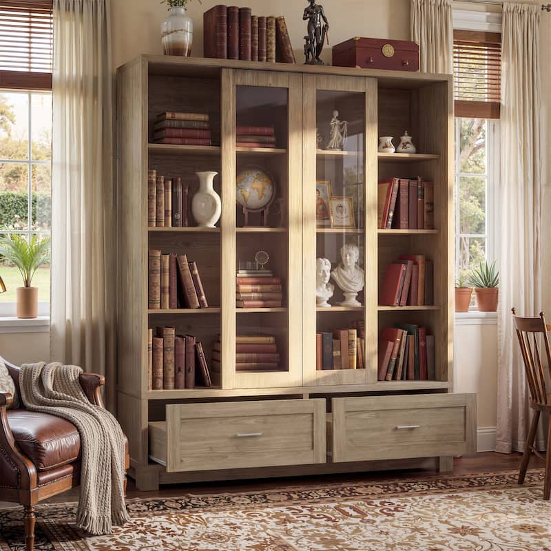 63" Glass Display Cabinet 4 Door China Cabinet Bookshelves Large Curio Cabinet