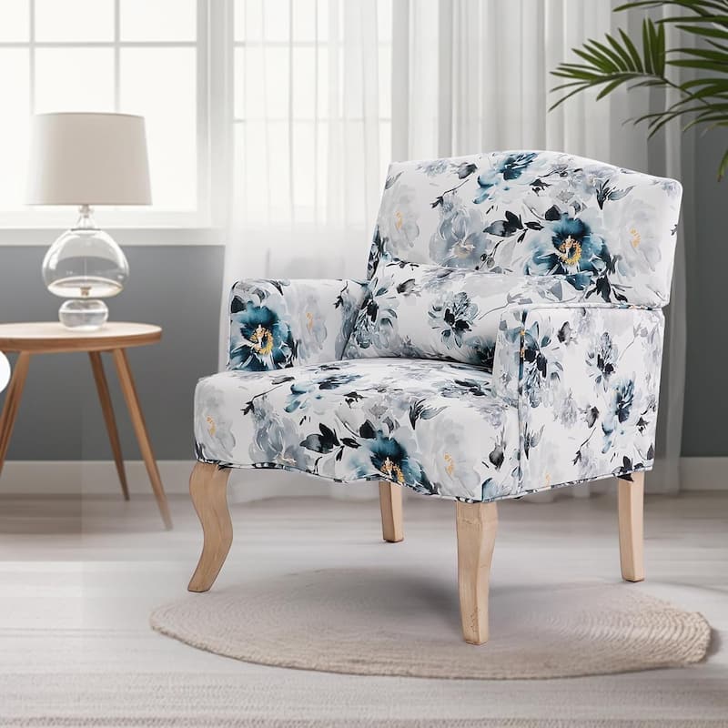 EROMMY Floral Accent Chair for Living Room, Upholstered Wingback Armchair with Pillow. - Black Floral.