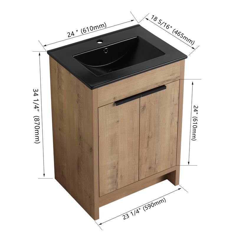 GDFStudio - Lennox Modern Freestanding Bathroom Vanity with White Ceramic Sink and Soft-Close Doors
