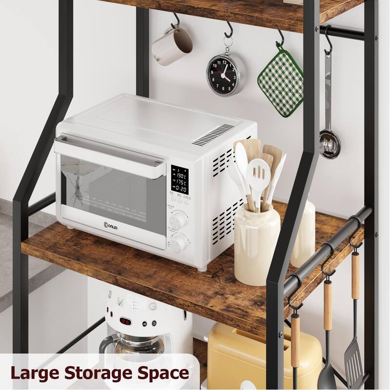 Kitchen Bakers Rack, Microwave Oven Stand with Large Wire Basket
