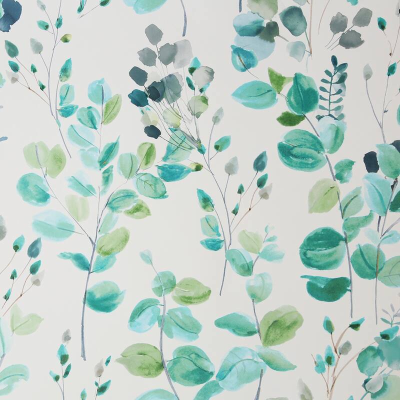 Watercolor Leaves White and Green Wallpaper - N/A