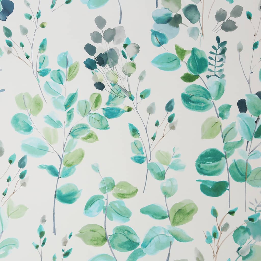 Watercolor Leaves White and Green Wallpaper - N/A