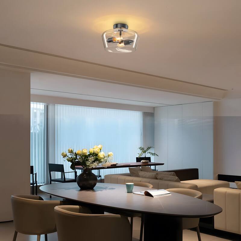 Starsky 2-Light Contemporary Drum Glass Semi Flush Mount
