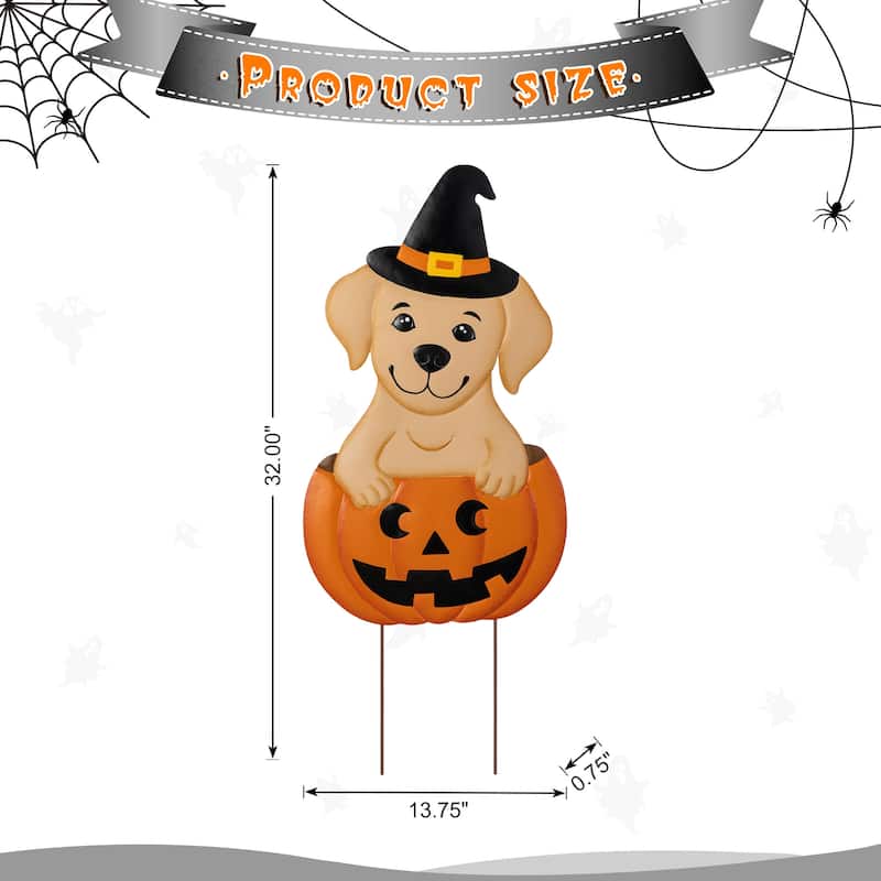 Glitzhome Halloween Metal Black Cat or Labrador in Pumpkin Yard Stake Wall Decor