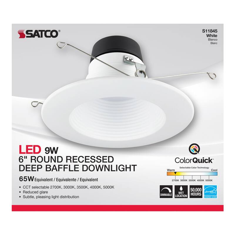 9 Watt 6 inch Deep Baffle CCT-Selectable Recessed LED Downlight