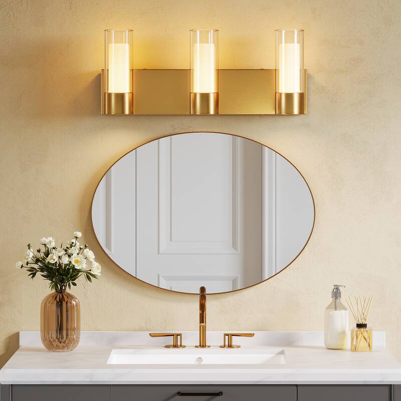 3-Light LED Bathroom Vanity Light Wall Sconces with Glass Shades - ‎25.3"L x 8.8"W x 6.2"H