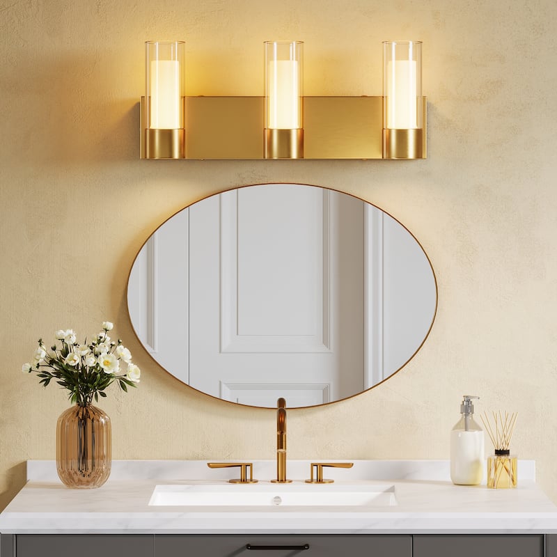 3-Light Vanity Lights Over Mirror, Wall Sconces with Clear Glass Shades for Bathroom Hallway Bedroom - gold