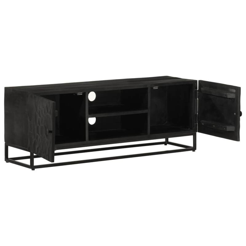 vidaXL TV Cabinet Black Solid Mango Wood and Iron 43.3 x 11.8 x 15.7 in - 11.8 x 43.3 x 15.7 in