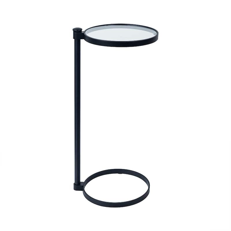 C Shaped Martini Drink Round Table with Black or Gold Metal Base, Carrara Marble or Tempered Glass top