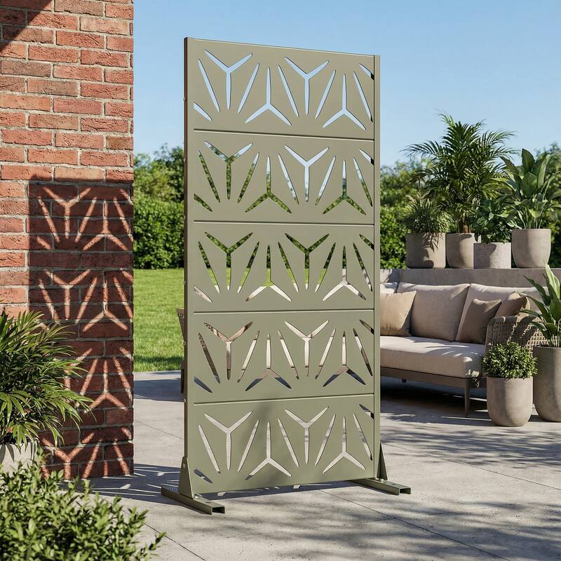 72" H×47"W Dovelina Black Outdoor Freestanding Metal Privacy Screen Decorative Garden Fence - Olive Green - 59“x30"